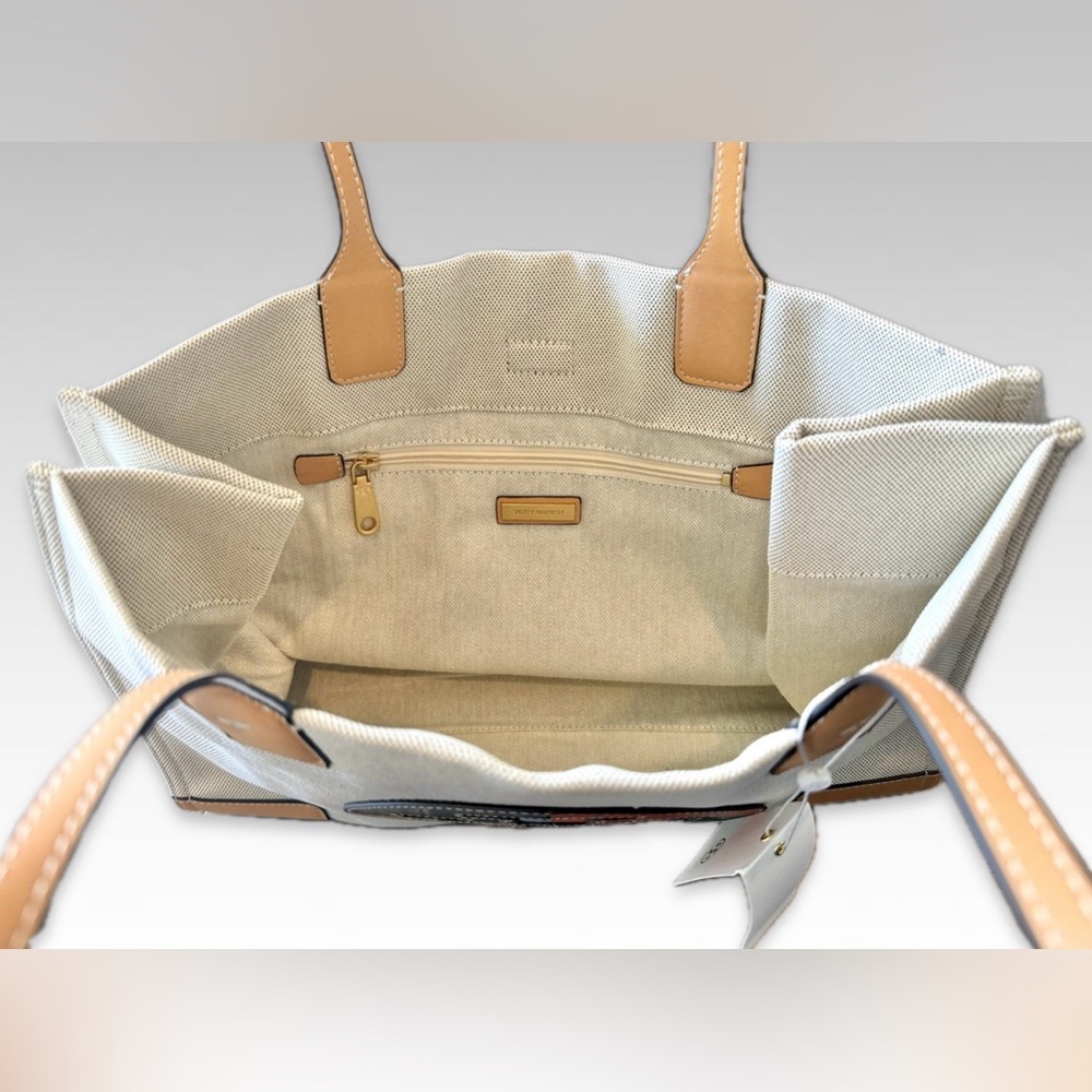 New ! Tory Burch Ella Tote Bag Multi-COLOR Beige Large 17X13" canvas - Picture 4 of 9